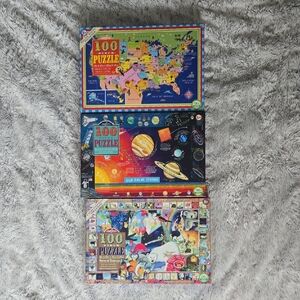 Eeboo Colorful 100-Piece Puzzles - States, Solar System, Natural Science